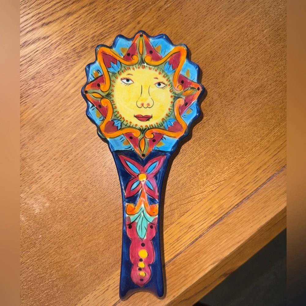Handcrafted and hand painted Tabletop Gallery Sun Bohemian Kitchen Spoon Rest